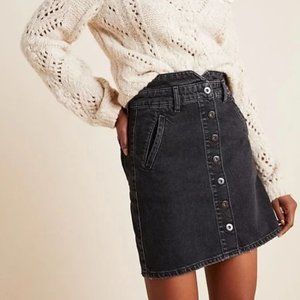 Anthropologie Pilcro & The Letterpress Black Denim Button Front Mini Skirt